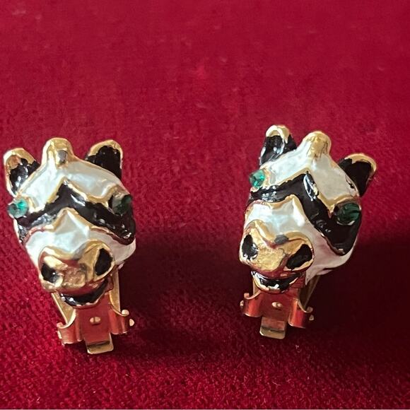 Vintage KJL Signed Zebra Clip Earrings - Picture 1 of 7